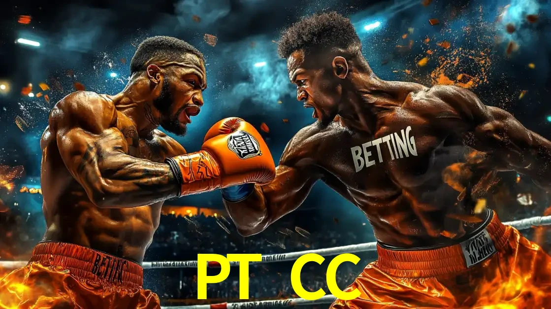 Dois boxeadores em uma luta intensa e explosiva, representando a adrenalina e as oportunidades de apostas em esportes de combate disponíveis na plataforma PT CC.