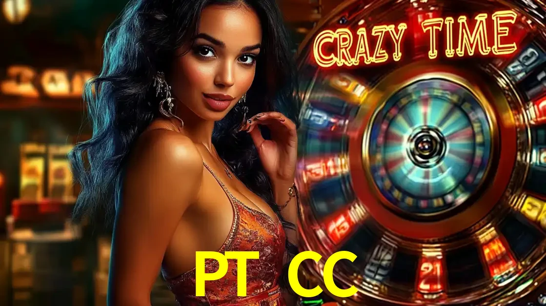 Mulher elegante ao lado da vibrante roda da fortuna do jogo de cassino ao vivo Crazy Time, um dos game shows mais populares e cheios de prêmios do PT CC.